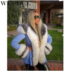 Wepbel女性の冬の毛皮のフード付きコートの女性暖かい厚い巾着ジッパージャケットの外観のオーバーコートY0829