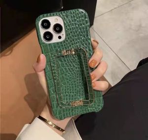 holder phone cases for iphone 11 12 13 pro max 13mini xsmax 8p 7p x xr XS advanced sense leather set Green crocodile pattern