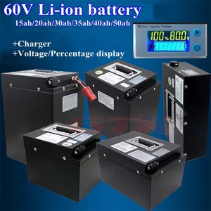 Стальной корпус 60 В 15ah 20ah 30Ah 35Ah 40ah 50ah Lithium Battery Pack 16S BMS для Ebike Мотоцикл Скутер Power Motor + 5A Зарядное устройство