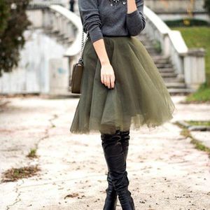 Skirts Custom Made 7 Layers Army Green Tulle Skirt Vintage Tutu Pleated Womens Lolita Petticoat Falda Mujer Saia Jupe Plus Size