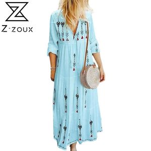 Mulheres vestido v-pescoço de manga comprida pos plus size vestidos casuais flor solta bohemian para 210524