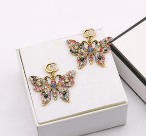 Vintage Designers Colours Crystal Rhinestone Letter Stud Earrings High Quality Geometric Butterfly 18K Gold Plating Earring Wedding Party Jewelry Accessories