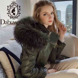 Dabuwawa Chic Diamond Pattern Women White Duck Down Jacket Raccoon Fur Hooded Solid Thick Long Coat Female Warm Winter DT1DDW036 210520