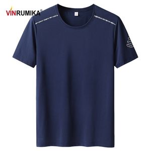 Super Stor storlek L-9XL Män Sommar Casual Brand Black Short Sleeve T-shirt Tees Tops Man Elastic O-Neck Blue T-shirts 210716