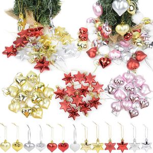 Christmas Decorations 12Pcs Plastic Heart Star Ornament For Christams Tree Red Gold Silver Balls Xmas ation New Year Y2209