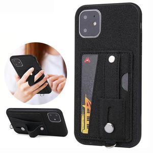 Kortplats Easy Carry Strip Phone Fodral för iPhone Pro Max XR XS X Samsung S20 Not10 S10 Plus Cellphone Cover Stand Case