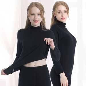 Kobiety Moda Zima Bezszwowy Elastyczny Garnitur Termals Wewnętrzny Nosić Solid Color Ciepły Slim Bielizna spodnie Suit 210515