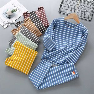 Spring Fall Autumn Winter Boys Girls Pajamas Cotton Sleepwear Warm Thicken Kids Children Self-Heating Thermal Seamless 211109