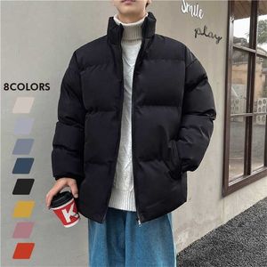 Thicken Warm Jackets Mens Winter Japanese Street Unisex Loose Hip Hop High All-match Stand Collar Puffer 211027