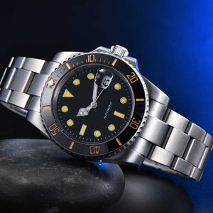 Sterile black face orange nail Men's Automatic Mechanical Watch Ceramic Bezel Stainless Steel Silver Case Q0902