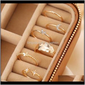 Band Jewelryrings Fashion Europe America Inlaid Diamond Butterfly/Star/Moon Rings 6-Piece Set Ring Drop Delivery 2021 Nqtox