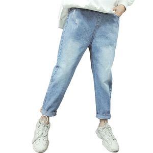 Весна детские джинсы девушка сплошные брюки для девочек мода дыра Осень повседневная одежда 6 8 10 12 14 года 210527