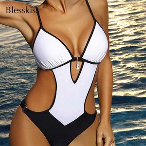 BLKISS Sexy Trikini Women Swimsuit Cut Out Leopard Swimwear Onepiece Swimming Suit For Ladies Bathing Suits 220119