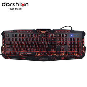 Russo Backlit Teclado Crack Gaming LED USB Wired Colorido Respirando Computador à prova d'água