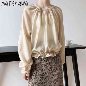 MATAKAWA Summer Thin Blouse Women Elegant Ladies Shirt Solid Drawstring Waist Sunscreen Blusaslong Sleeve Top Women 210513