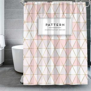 Cor-de-rosa Cópia geométrica cortinas cortinas de mármore banho cortinas lavável tecido à prova d 'água para casa banheiro decorativo estilo moderno 211116