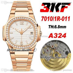 3kf 7010-1R-011 A324 Ultra tunna automatiska damer Klocka 35.2mm Diamant Bezel Rose Gold Silver Renning Rostfritt Stål Bracelet Womens Super Edition Puretime PTPP E5