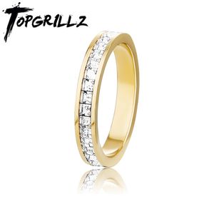 TOPGRILLZ 2021 Flickor Ringar Iced Out CZ Rostfritt stål Ring i guldfärg Mode Charm Smycken Party Tillbehör