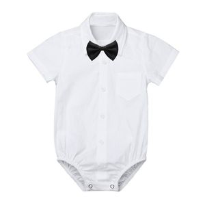Rompers Baby Boys Shirt Romper Bodysuit Casual Daily Wear Short / Long Sleeves Lapel Formell Gentleman Jumpsuit med svart slips set