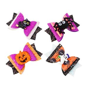 Acessórios de cabelo Halloween Glitter Bow Barrettes Abóbora Ghost Spider Hairclips Crianças Desenhos Animados Hairpin M3560