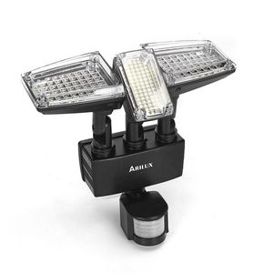 Sollampor Arilux LED Flood Light PIR Motion Sensor Tre huvudlampa Utomhus Trädgård Vattentät med strömpanel