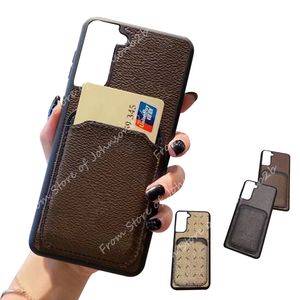 Vacker brun blomma retro kort plånbok designer telefonfodral för Samsung Galaxy S10 S20 S21 S22 G Obs S Plus Ultra Case Cover WD0314 med logotyplåda