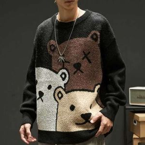 Cartoon urso suéter homens homens inverno roupas moda manga comprida malha troverão camisola de algodão enorme 210929