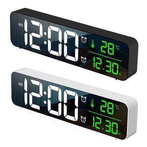 Electronic LED Digital Large Display Morning Alarm Clock Music Brightness USB Rechargeable Snooze Timer for Home 210804