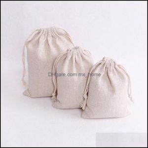 Wrap Event Festive Supplies Home & Garden100Pcs/Lot Natural Color Cotton Bags Small Party Favors Linen Dstring Gift Bag Muslin Pouch Bracele