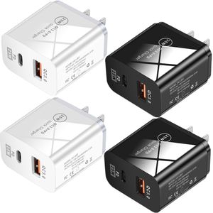 Charagem rápida rápida 25W 20W 18W Portas duplas PD QC3.0 USB C CARRANDO DE PALAVERAÇÃO UE Adaptadores de energia dos EUA para iPad mini iPhone 12 13 14 15 Pro Max Samsun HTC com caixa