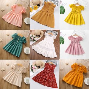 Baby Girls Dresses 2021 Ins European America Toddler Kids Girl Dress Brand Bomull Sommar Linne Clothings Princess Girl Clothes Q0716