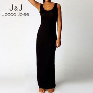 Jocoo JoleeセクシーなノースリーブOネックスリムシャツドレス女性の床の長さのマキシドレス女性のカジュアルな夏のタンクロングドレスファッション210518