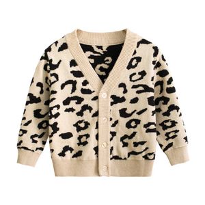 Barn leopard tröja barn kappa toddler jacka ytterkläder kläder pojke flicka höst vinter stickad cardigan tröja y1024
