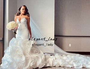 Ruffles Clound Cathedral Train Wedding Dresses 2022 Sweetheart Plus Size African Mermaid Outdoor Bridal Dress vestido feminino