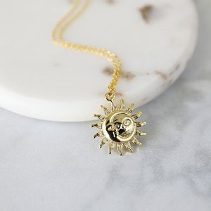 Designer Necklace Luxury Jewelry Bohemian Moon and Sun Face Pendant Stainless Steel Golden Minimalist Layered Coin For Women Friendship Gift