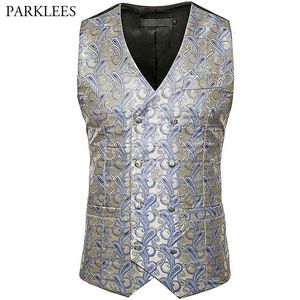 Männer Cashew Blume Zweireiher Weste Marke Slim Fit Ärmellose Weste Herren Kleid Smoking Westen Gilet Homme 210524