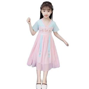 Bambini indossare ragazze hanfu abiti estivi stile cinese super fata antico migliorato tang vestito costume in chiffon gonna principessa Q0716