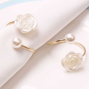 6pcs/lot Wedding pearl rose flower napkin buckle napkin ring napkin ring 210706