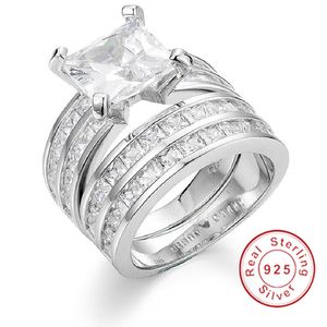 Luksusowy 18ct Princess-Cut Diamond Pierścionki dla kobiet Handmade 925 Sterling Silver Engagement Pierścionek Zestaw 20-w-1 Grzybka Biżuteria