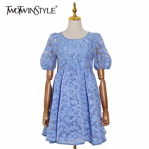 Vinatge Kobiety Drukuj Sukienki Kobiet O Neck Puff Krótki Rękaw Loose Patchwork Ruffles Hit Kolor Dress Moda 210520