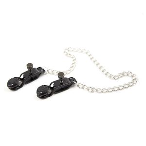 Metal Breast Bondage Clip Black Stainless Steel Nipple Clamps With Chain Silica gel pad