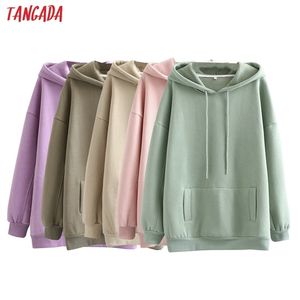 Tangada autumn winter women fleece cotton hoodie sweatshirts oversize ladies pullovers pocket hooded jacket SD60-1 210803