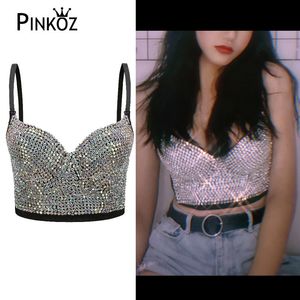 Sexy Hrinestone Top Top Rave Festival Glitter Bustier Silver Tank Party Night Club Handmade Vest Diamond Brah 210421