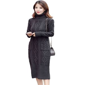 Fashion Winter Spring Casual Dresses Women Loose Pullover Pull Turtleneck Sweater Female Solid Color Knitted Robe 210525