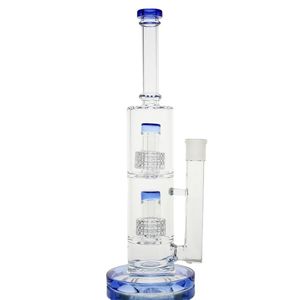 Blue Classic Thick Glass Bong Hookahs Fab Tyre Perc and Well Crafted Sturdy Straight Glass Water Pipe