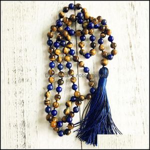 Pingente Colares Pingentes Jóias 108 Mala Grânulos Colar Tigre Olho Lapis Lazi Tassel Tassel Longo Yoga Meditação 210323 Drop Entrega 2