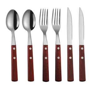Tablewellware Silverware Tableware Fork ложка нож набор ножей 6 шт. Набор столовых приборов набор кухонные посуды набор из нержавеющей стали с деревянным держателем x0703