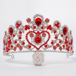 Büyük Kırmızı Taç toptan satış-Saç Klipler Barrettes Barok Kırmızı Kalp Büyük Kraliçe Gelin Tiaras Ve Taçlar Rhinestone Pageant Diadem Vintage Kristal Takı Düğün Erişim