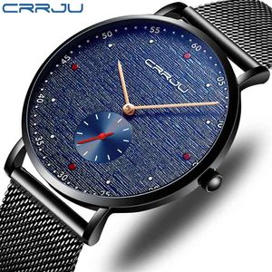 Crrju Blue Fashion Slim Mesh Belt Quartz Watch Mens Klockor Toppmärke Lyx Vattentät Sport Klocka Relogio Masculino 210517