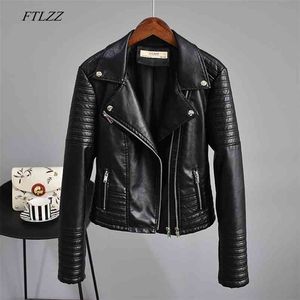 Jesień Faux Skórzana Kurtka Kobiety Turndown Collar PU Motocykl Czarny Punkt Punk Kobieta Nit Zipper Outerwear 210430